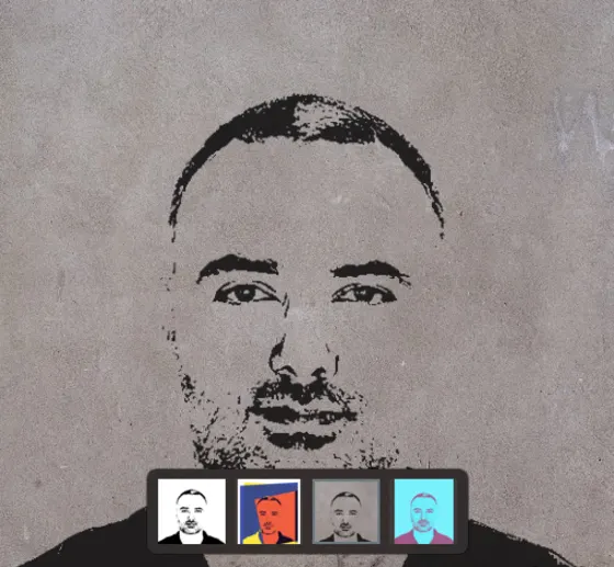 Toma Kashamov, in a stencil portrait on a concrete wall.