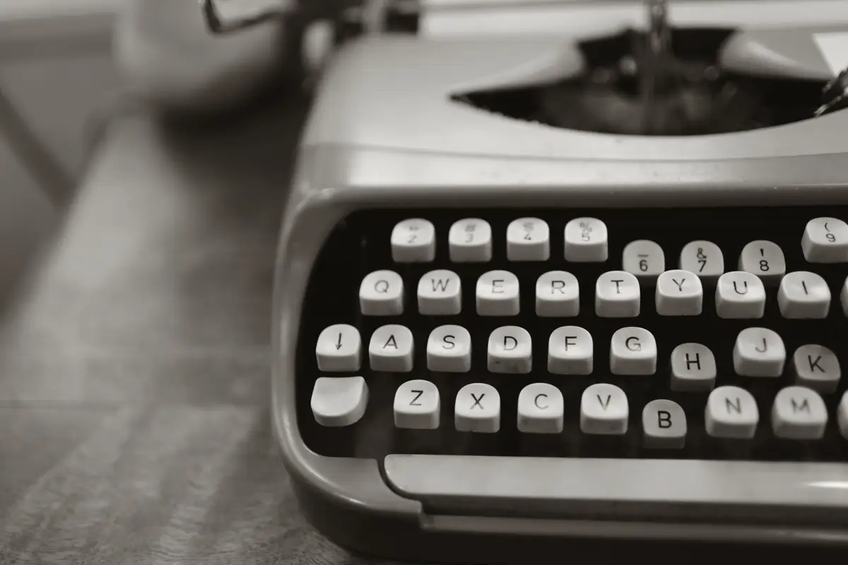 Close-up of a mechanical typewriter keyboard.
